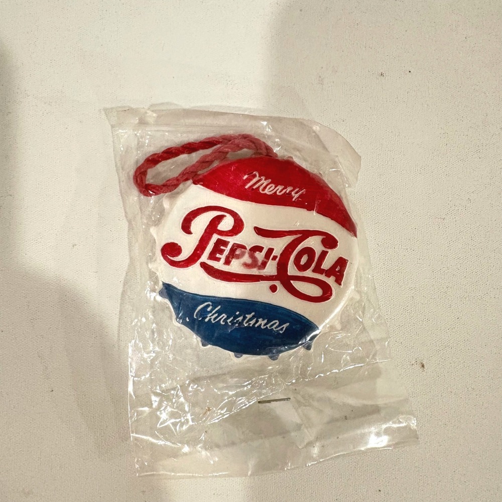 Vintage Pepsi-Cola Merry Christmas Bottle Cap Ornament Red White Blue Logo